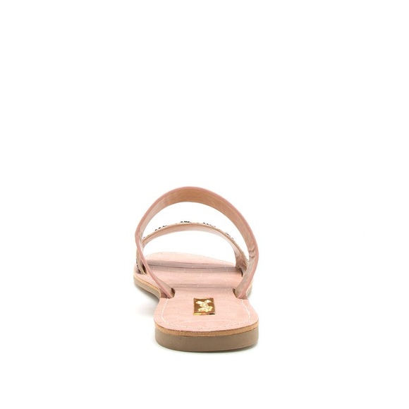 Chic Nude Knit Double Strap Sandals Black & White Stripes Casual Flat Slides - Picture 7 of 8